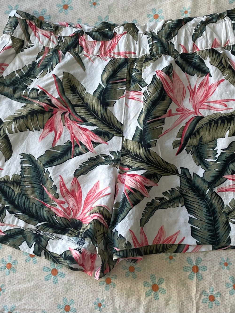 LOFT White Tropical Floral Elastic-Waist Bermudas
